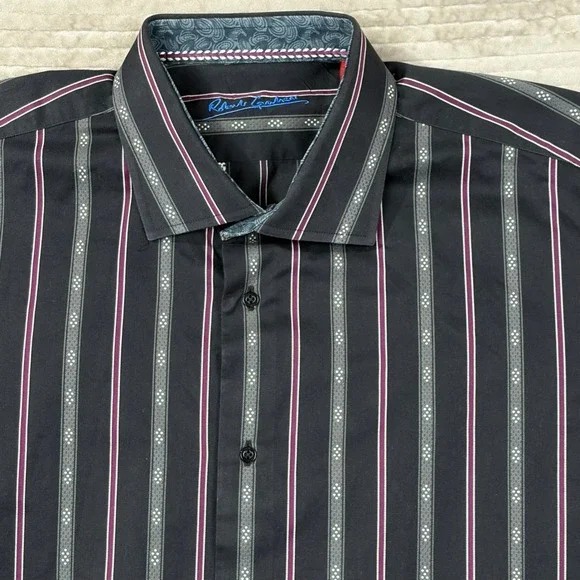 Robert Graham Mens‎ XXL Button Down Shirt Black Pink Gray Striped Long Sleeve - Picture 2 of 10